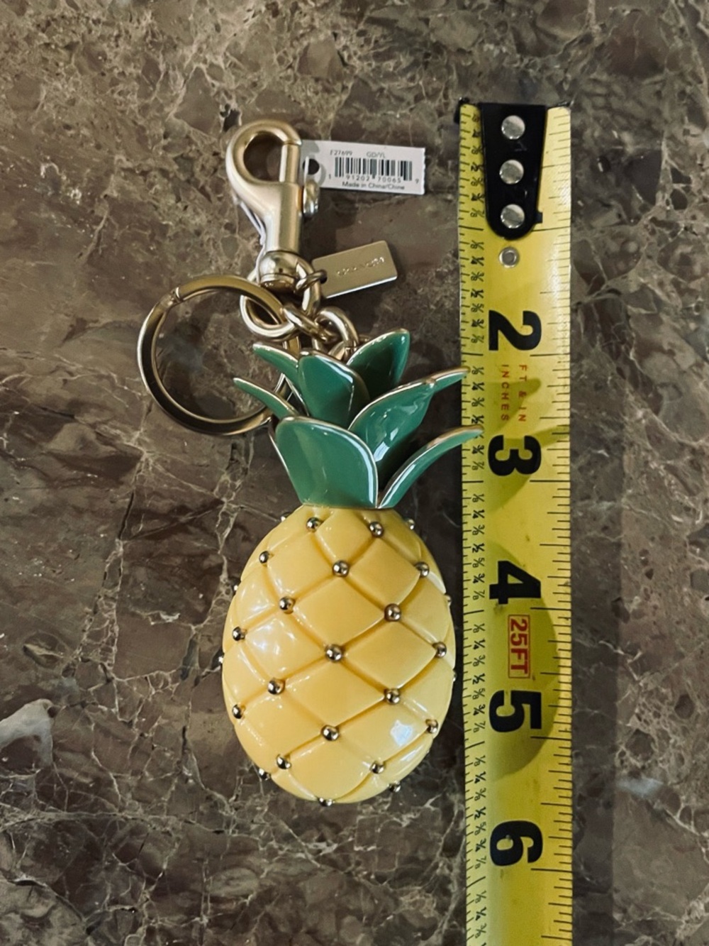 COACH Pineapple 3D Bag Charm Keychain Style No. F27699 Gold/Yellow NWT - Picture 11 of 11